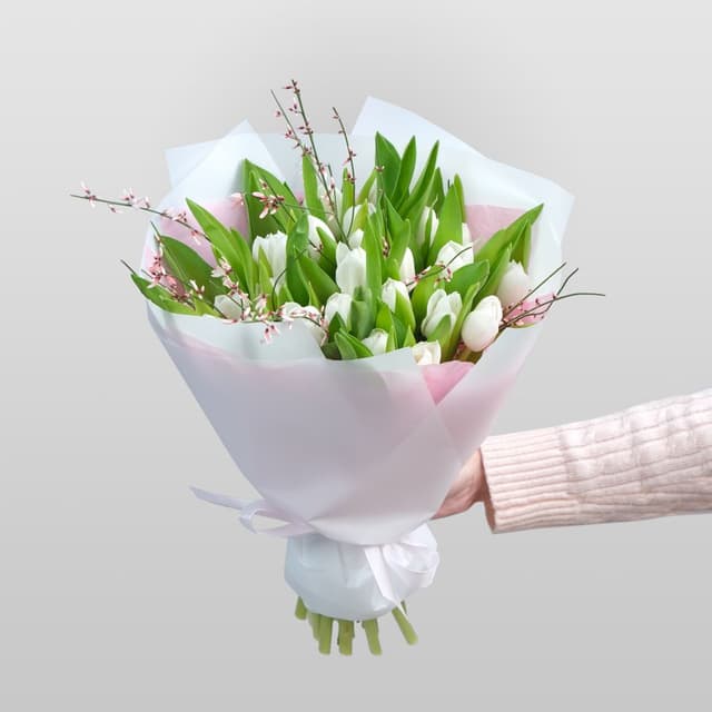 Букет из Тюльпанов 25 шт «Снежная Королева» Букет из Тюльпанов 25 шт «Снежная Королева»