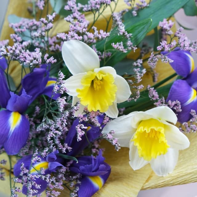 Букет из Нарцисса, Ириса и Лимониума «Символ Красоты» Букет из Нарцисса, Ириса и Лимониума «Символ Красоты»