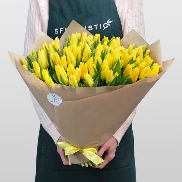 Букет из тюльпанов 101 шт «Желтые подснежники» Букет из тюльпанов 101 шт «Желтые подснежники»