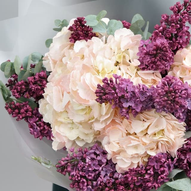 Букет из Гортензий и Сирени «Невесомые облака» Букет из Гортензий и Сирени «Невесомые облака»
