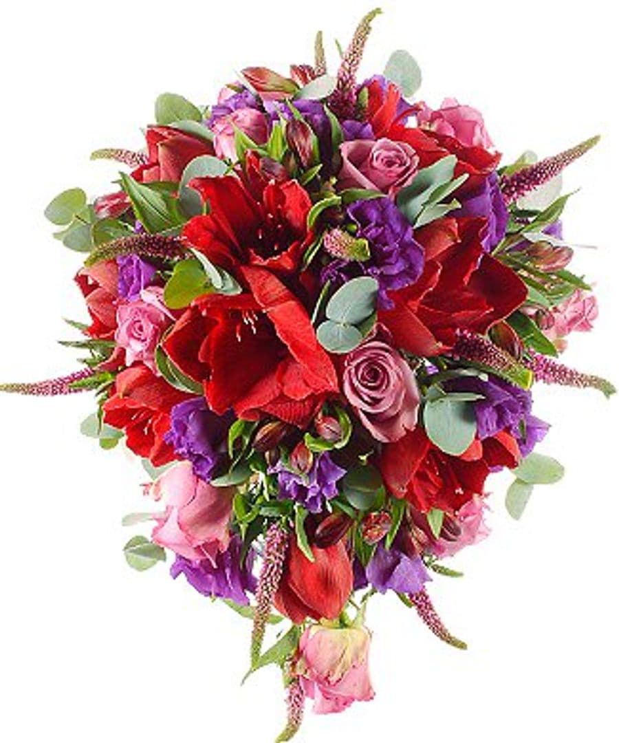 Букет из Амариллиса, Роз и Лизиантуса «Сердце в огне»