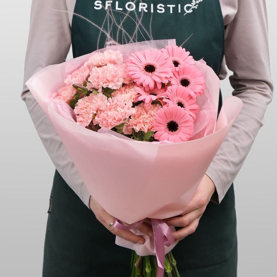 Букет из Гермини и Гвоздики «Розовая карамелька»