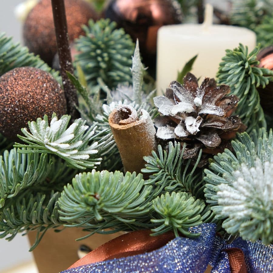 Композиция из Нобилиса, Гиперикума и Эрингиума «Зимний уют»