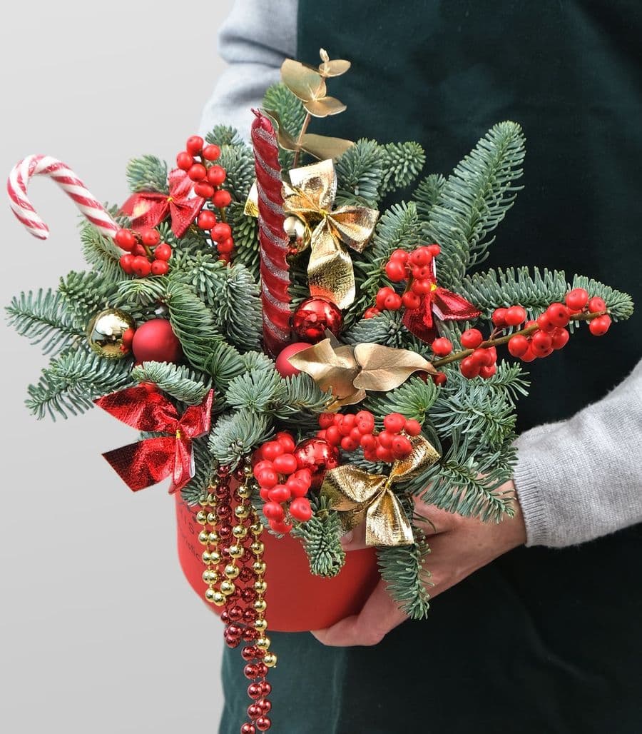 Композиция из Нобилиса, Илекса «Красная Зимушка»