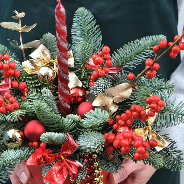 Композиция из Нобилиса, Илекса «Красная Зимушка» Композиция из Нобилиса, Илекса «Красная Зимушка»