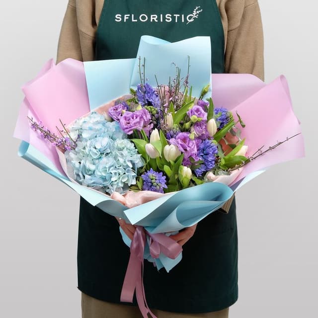 Букет из Гортензий, Тюльпанов и Гиацинтов «Мягкой» Букет из Гортензий, Тюльпанов и Гиацинтов «Мягкой»