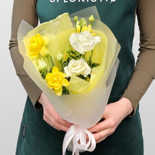 Букет из Нарцисса и Эустомы «Летний Бриз» Букет из Нарцисса и Эустомы «Летний Бриз»