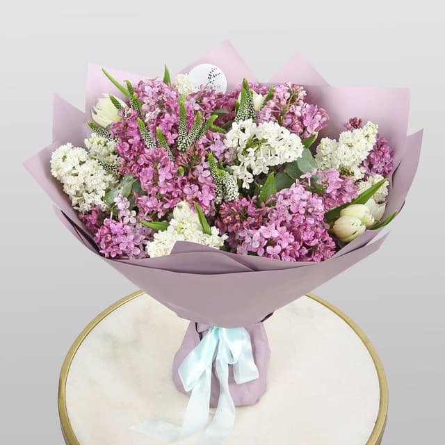 Букет из Сирени и Тюльпанов «Сиреневый вихрь» Букет из Сирени и Тюльпанов «Сиреневый вихрь»