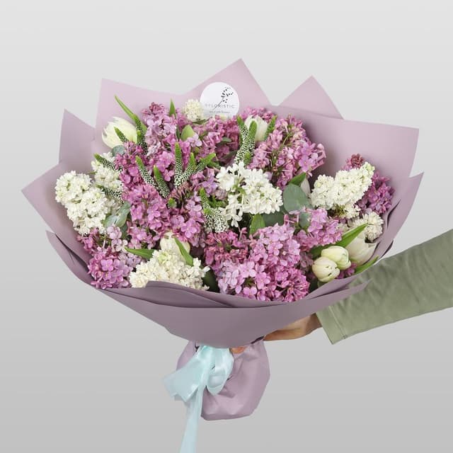 Букет из Сирени и Тюльпанов «Сиреневый вихрь» Букет из Сирени и Тюльпанов «Сиреневый вихрь»