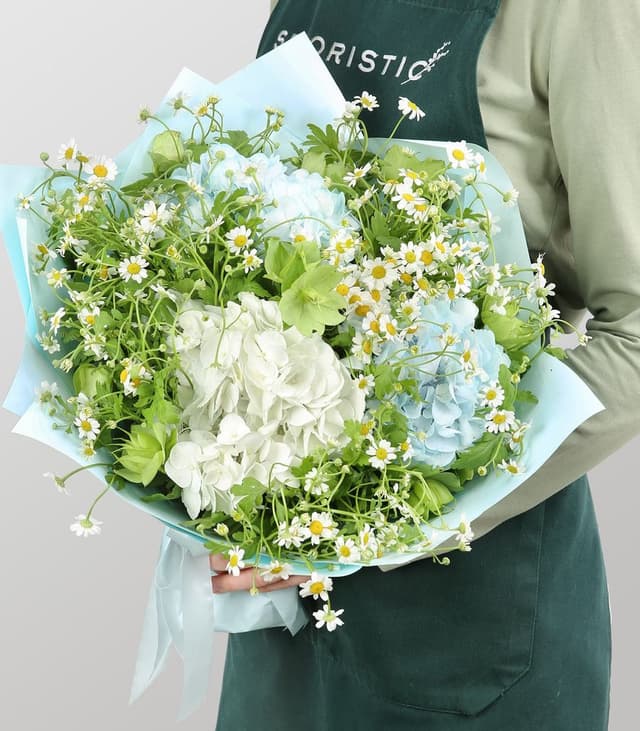 Букет из Гортензий и Ромашек «Легкий ветерок» Букет из Гортензий и Ромашек «Легкий ветерок»