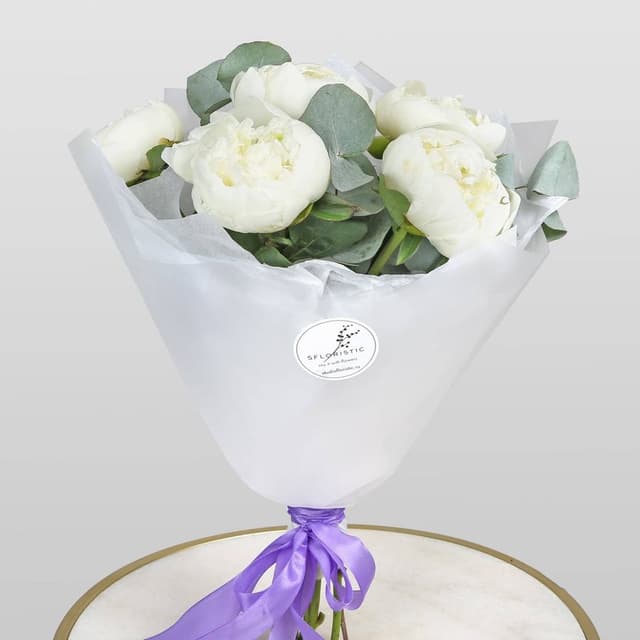 Букет из Пионов и Эвкалипта «Снежная звезда» Букет из Пионов и Эвкалипта «Снежная звезда»