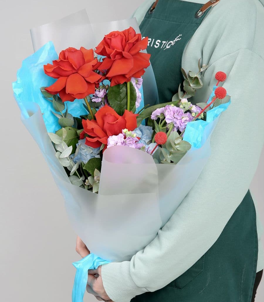 Букет из Роз, Маттиолы и Гортензии «Фея Цветов»