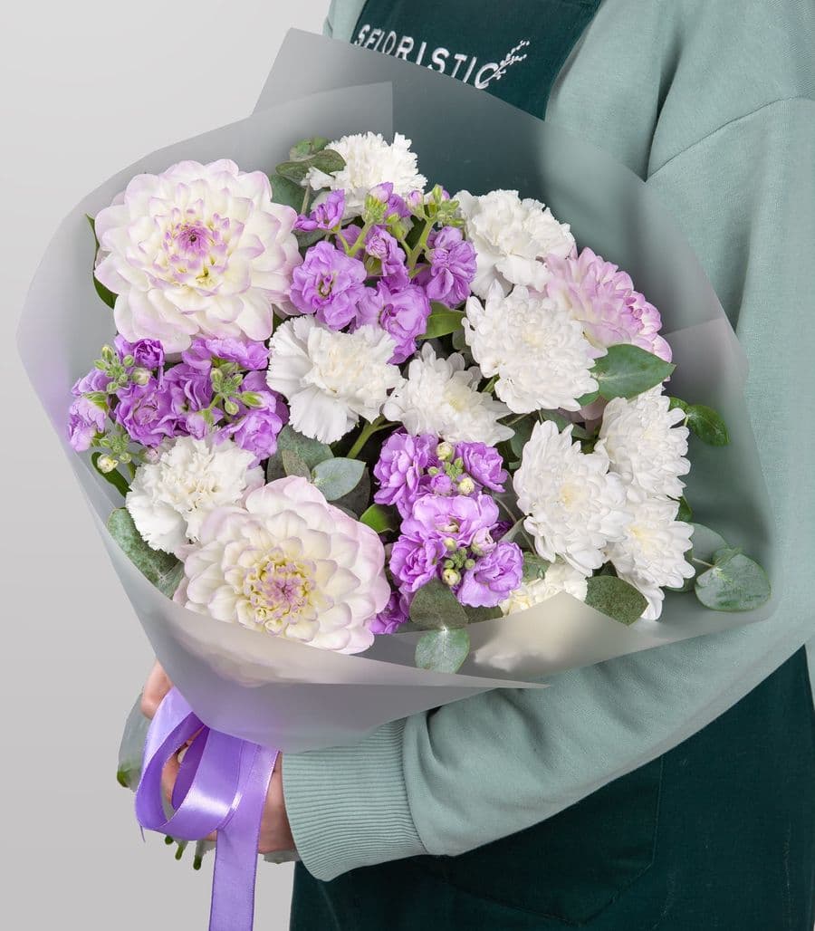 Букет из Георгин, Маттиолы и Хризантем «Гармония Красоты»