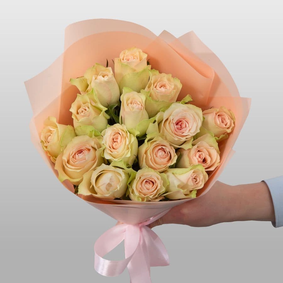 Букет Роз Кения 15 шт «Пыльный персик»