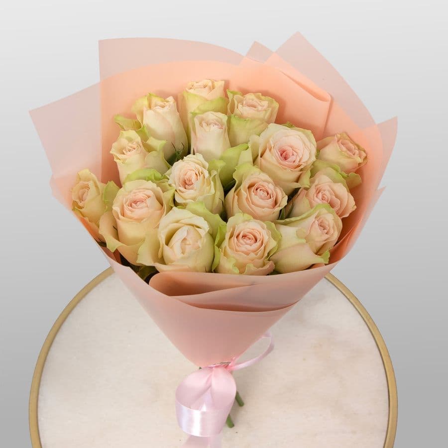 Букет Роз Кения 15 шт «Пыльный персик»