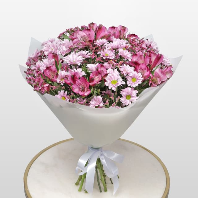 Букет из Альстромерий, Хризантем и Лимониума «Розовая пыльца» Букет из Альстромерий, Хризантем и Лимониума «Розовая пыльца»