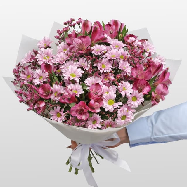 Букет из Альстромерий, Хризантем и Лимониума «Розовая пыльца» Букет из Альстромерий, Хризантем и Лимониума «Розовая пыльца»