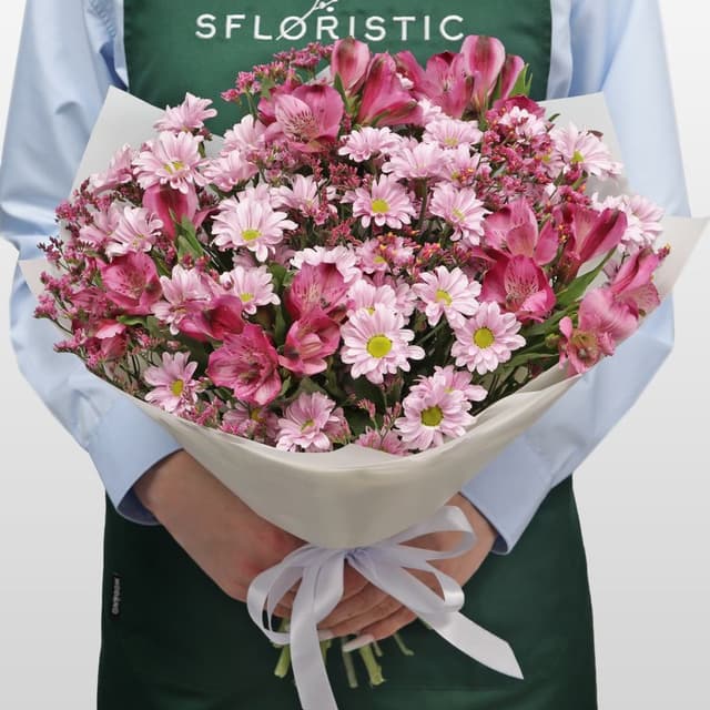 Букет из Альстромерий, Хризантем и Лимониума «Розовая пыльца» Букет из Альстромерий, Хризантем и Лимониума «Розовая пыльца»