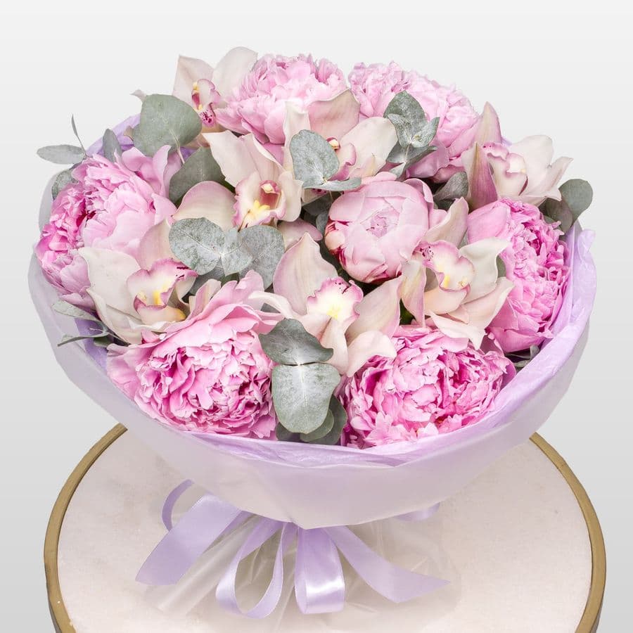 Букет из Пионов и Орхидей «Розовый кварц»