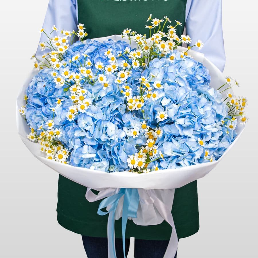 Букет из Гортензий и Ромашек «Свидание у моря»
