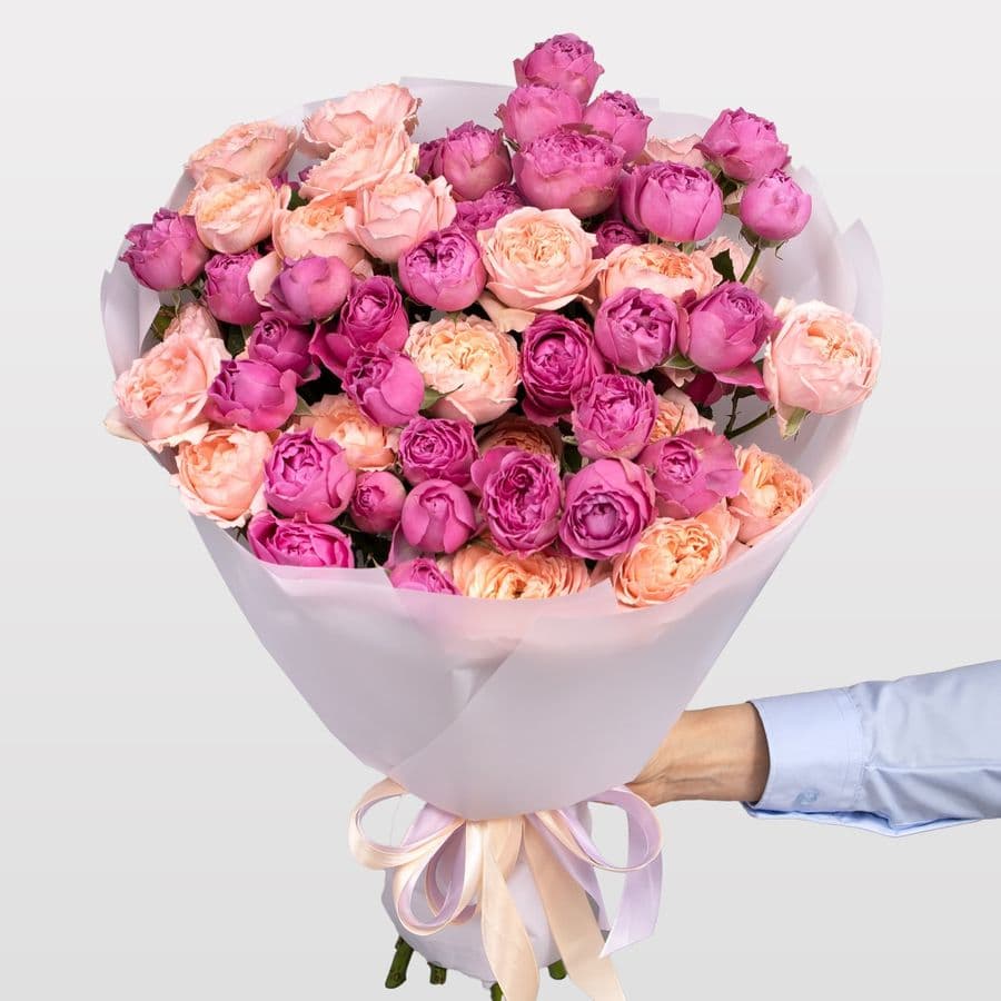 Букет Кустовых Роз «Малиновая заря»