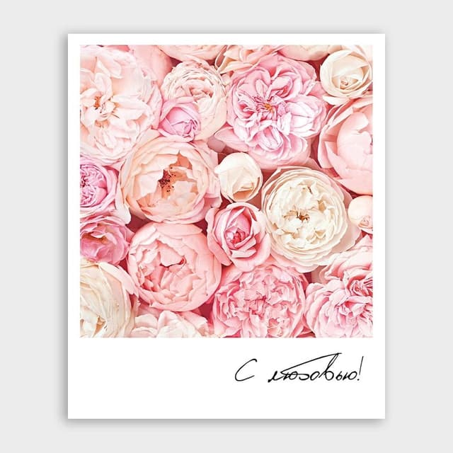 Открытка-фотокарточка с розовыми цветами «С любовью!» Открытка-фотокарточка с розовыми цветами «С любовью!»