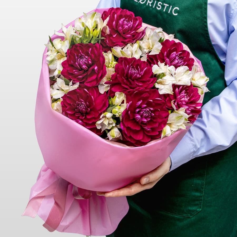 Букет из Георгин и Альстромерий «Ягодный Пломбир»