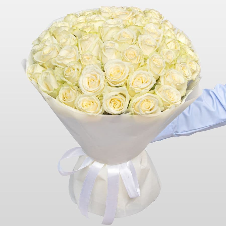 Букет из белых Роз Россия 51 шт «Белый Океан»