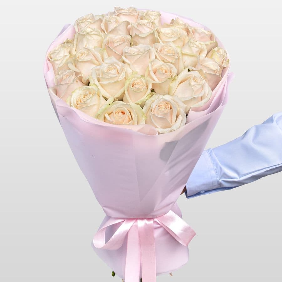 Букет из Роз Лилу 25 шт «Шелковая Роса»