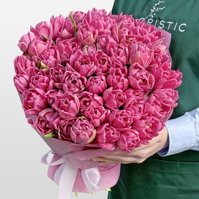 Букет розовых Пионовидных Тюльпанов 51 шт «Малиновый Звон» Букет розовых Пионовидных Тюльпанов 51 шт «Малиновый Звон»