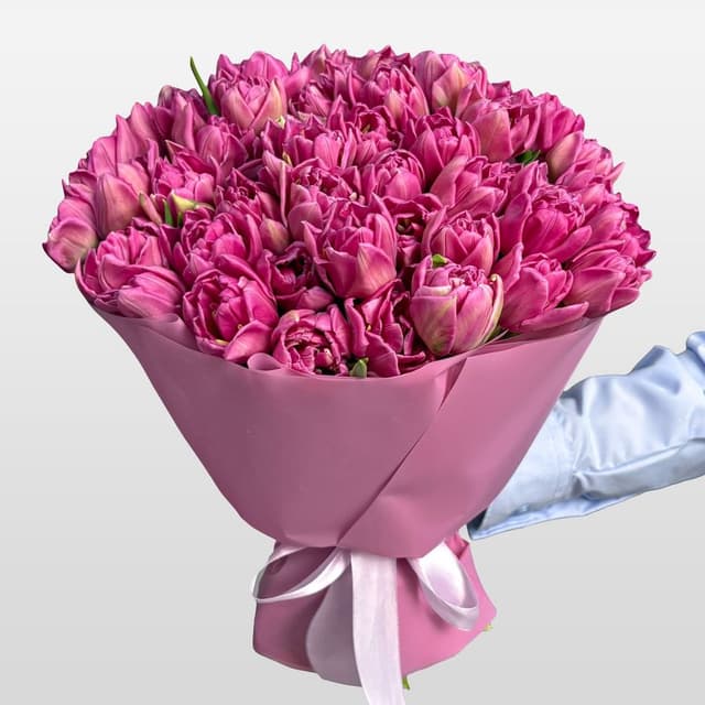Букет розовых Пионовидных Тюльпанов 51 шт «Малиновый Звон» Букет розовых Пионовидных Тюльпанов 51 шт «Малиновый Звон»