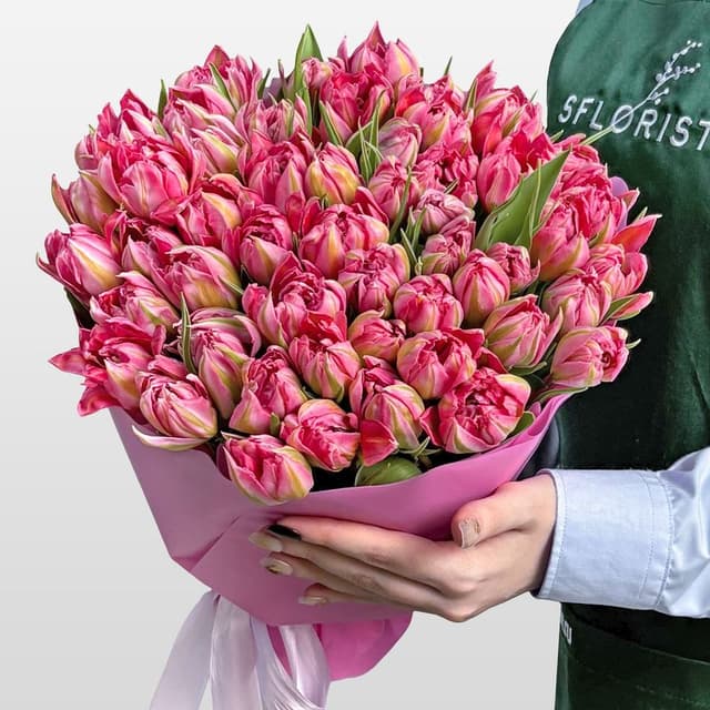 Букет розовых Пионовидных Тюльпанов 51 шт «Заря Весны» Букет розовых Пионовидных Тюльпанов 51 шт «Заря Весны»