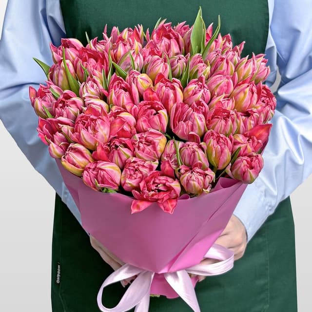 Букет розовых Пионовидных Тюльпанов 51 шт «Заря Весны» Букет розовых Пионовидных Тюльпанов 51 шт «Заря Весны»