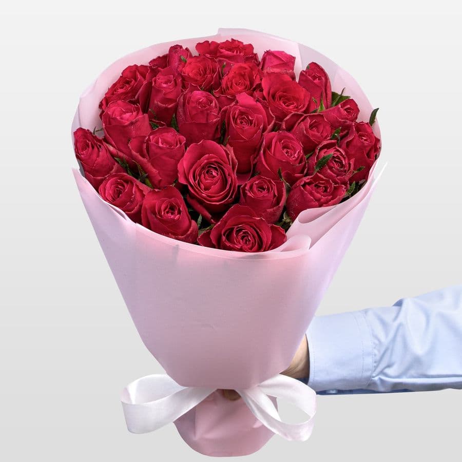 Букет малиновых Роз Кения 40 см 25 шт «Сны Кармен»