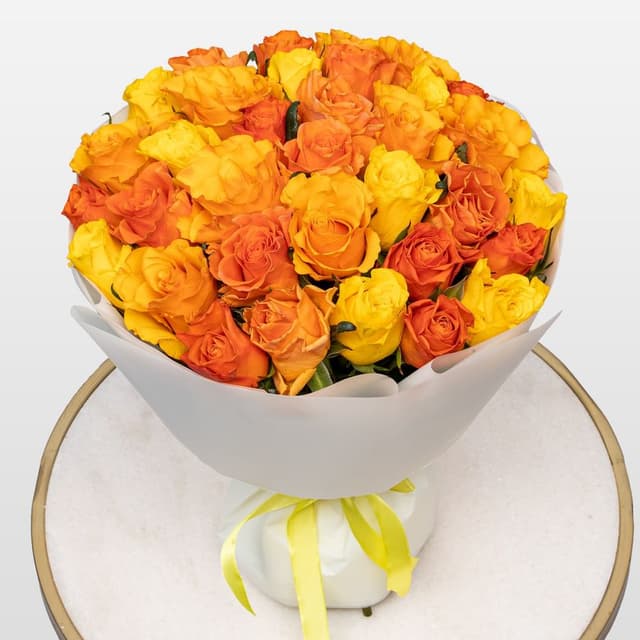 Букет Роз Кения 40 см желто-оранжевый микс 31 шт «Витамин Счастья» Букет Роз Кения 40 см желто-оранжевый микс 31 шт «Витамин Счастья»