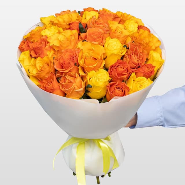 Букет Роз Кения 40 см желто-оранжевый микс 31 шт «Витамин Счастья» Букет Роз Кения 40 см желто-оранжевый микс 31 шт «Витамин Счастья»
