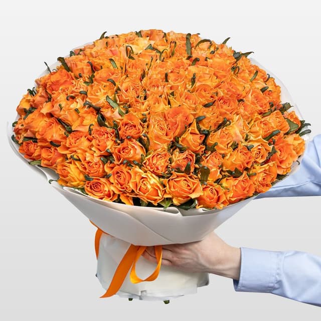 Букет оранжевых Роз Кения 40 см 101 шт «Солнце Калифорнии» Букет оранжевых Роз Кения 40 см 101 шт «Солнце Калифорнии»