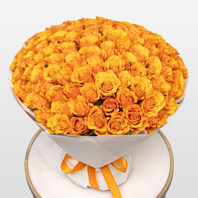 Букет оранжевых Роз Кения 40 см 101 шт «Золото Инков» Букет оранжевых Роз Кения 40 см 101 шт «Золото Инков»
