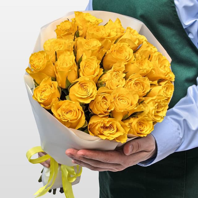 Букет желтых Роз Кения 40 см 25 шт «Радостный Сюрприз» Букет желтых Роз Кения 40 см 25 шт «Радостный Сюрприз»