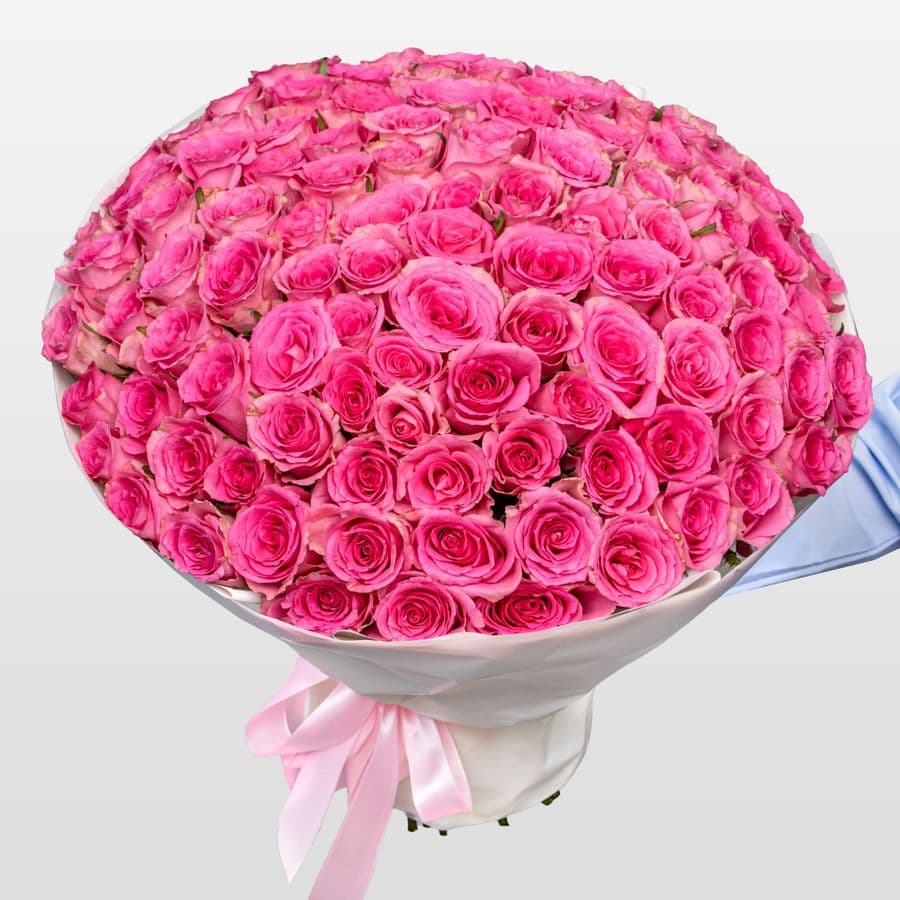 Букет розовых Роз Кения 40 см 101 шт «Сад Афродиты»