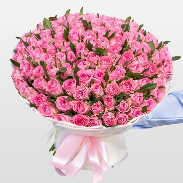 Букет розовых Роз Кения 40 см 101 шт «Волна Любви» Букет розовых Роз Кения 40 см 101 шт «Волна Любви»