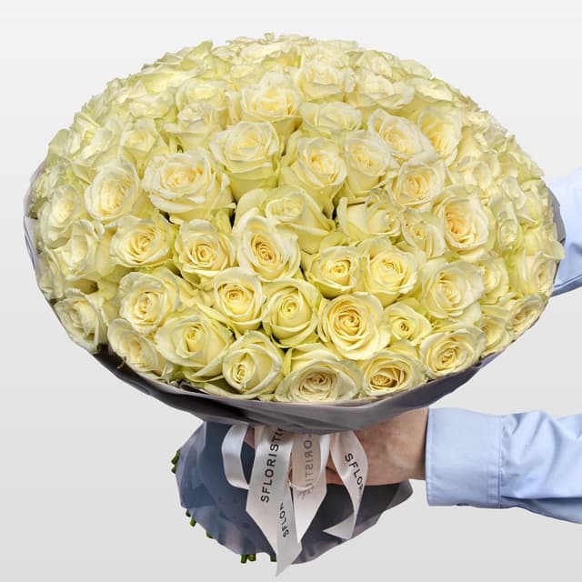 Букет белых Роз Кения 40 см 101 шт «Чистота Небес» Букет белых Роз Кения 40 см 101 шт «Чистота Небес»