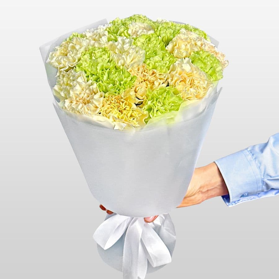 Букет из желтых и зеленых Гвоздик 25 шт «Фисташковый Сорбет»