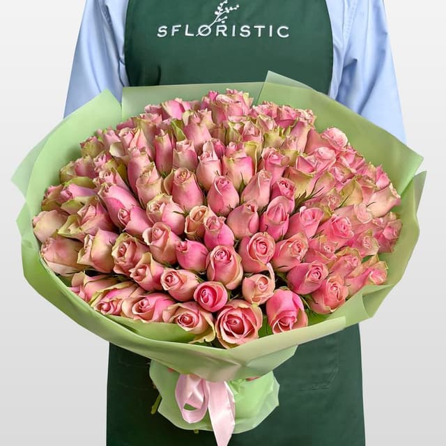 Букет из розовых Роз Кения 40 см 101 шт «Аллея Любви» Букет из розовых Роз Кения 40 см 101 шт «Аллея Любви»