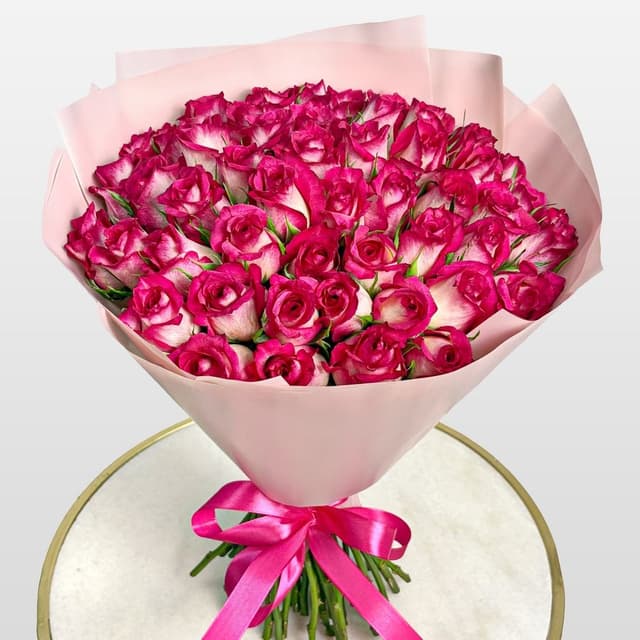 Букет из розовых Роз Кения 40 см 51 шт «Вихрь Эмоций» Букет из розовых Роз Кения 40 см 51 шт «Вихрь Эмоций»