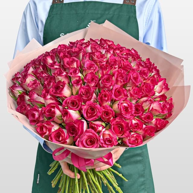 Букет из розовых Роз Кения 40 см 101 шт «Притяжение» Букет из розовых Роз Кения 40 см 101 шт «Притяжение»