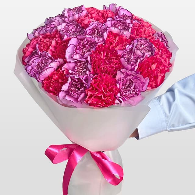Букет из малиновых и фиолетовых Гвоздик 35 шт «Пламя Сердца» Букет из малиновых и фиолетовых Гвоздик 35 шт «Пламя Сердца»
