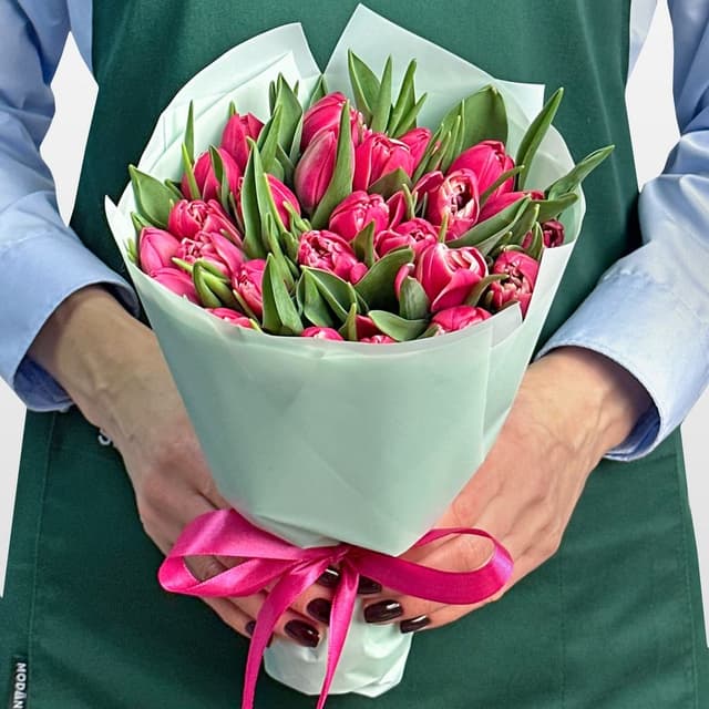 Букет из малиновых Тюльпанов 25 шт «Кардинал» Букет из малиновых Тюльпанов 25 шт «Кардинал»