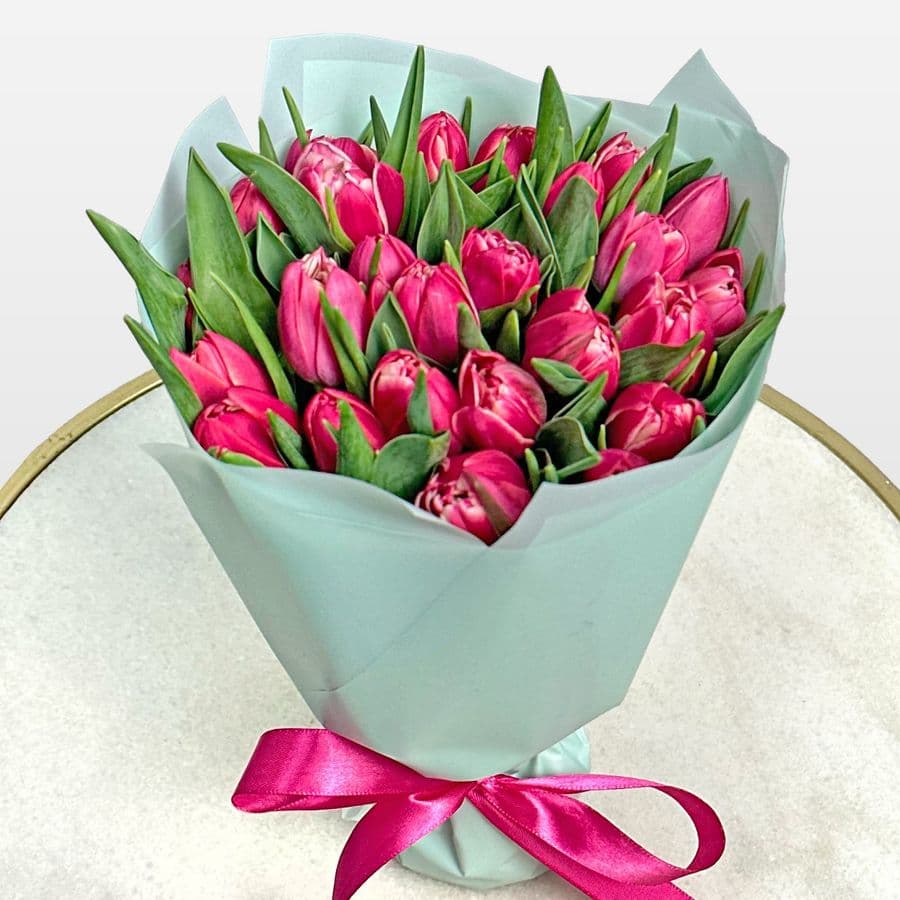Букет из малиновых Тюльпанов 25 шт «Кардинал»