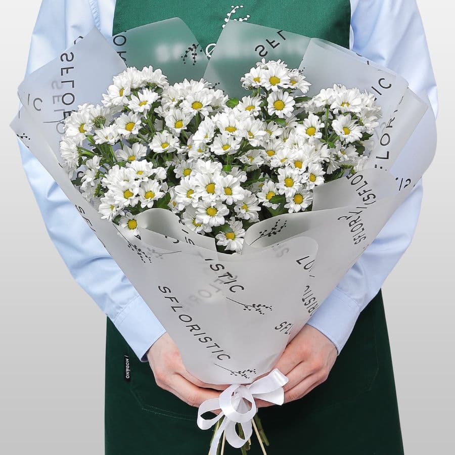 Букет из Белых Хризантем Сантини 9 шт «Верное Сердце»